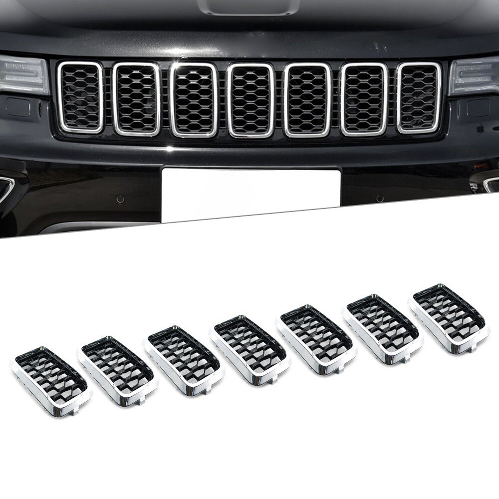 Front Grille Honeycomb Mesh Insert Cover Chrome For Jeep Grand Cherokee 2017-21