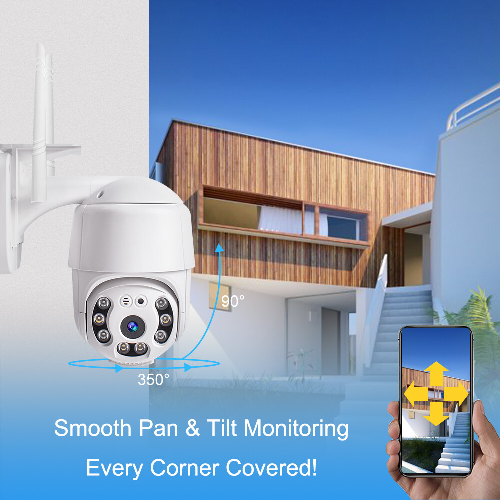 2M Wireless Outdoor PTZ 1080P WiFi Security Camera with Night Vision
