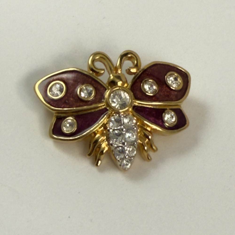 Vintage Swarovski Enameled Crystal Swan & Butterfly Brooch Pin Signed