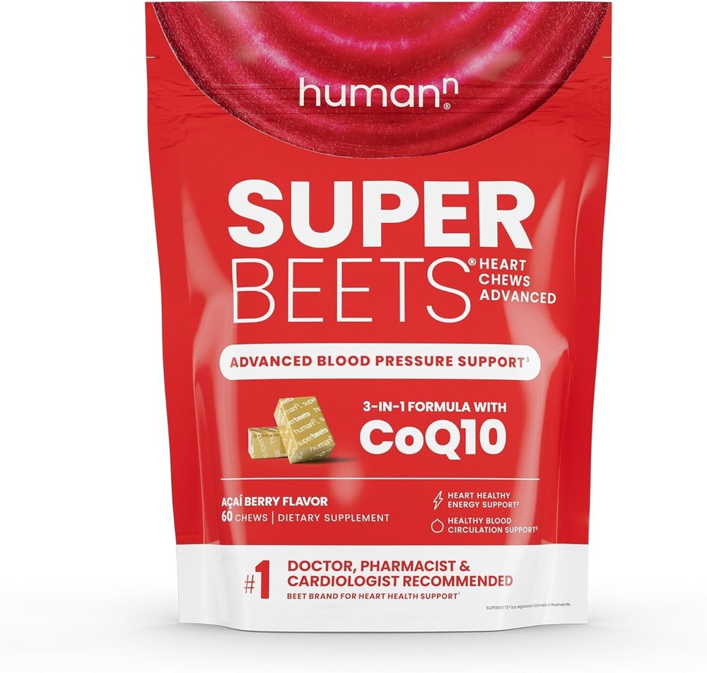 Superbeets Heart Chews Advanced - 100Mg of Coq10 plus Beetroot & Grape Seed Extr