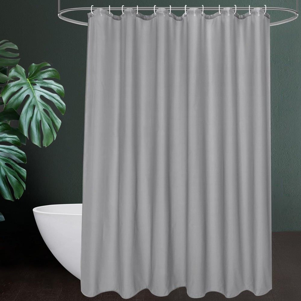Shower Curtain Grey Fabric Extra Long Shower Curtain Liner 12 Hooks Solid