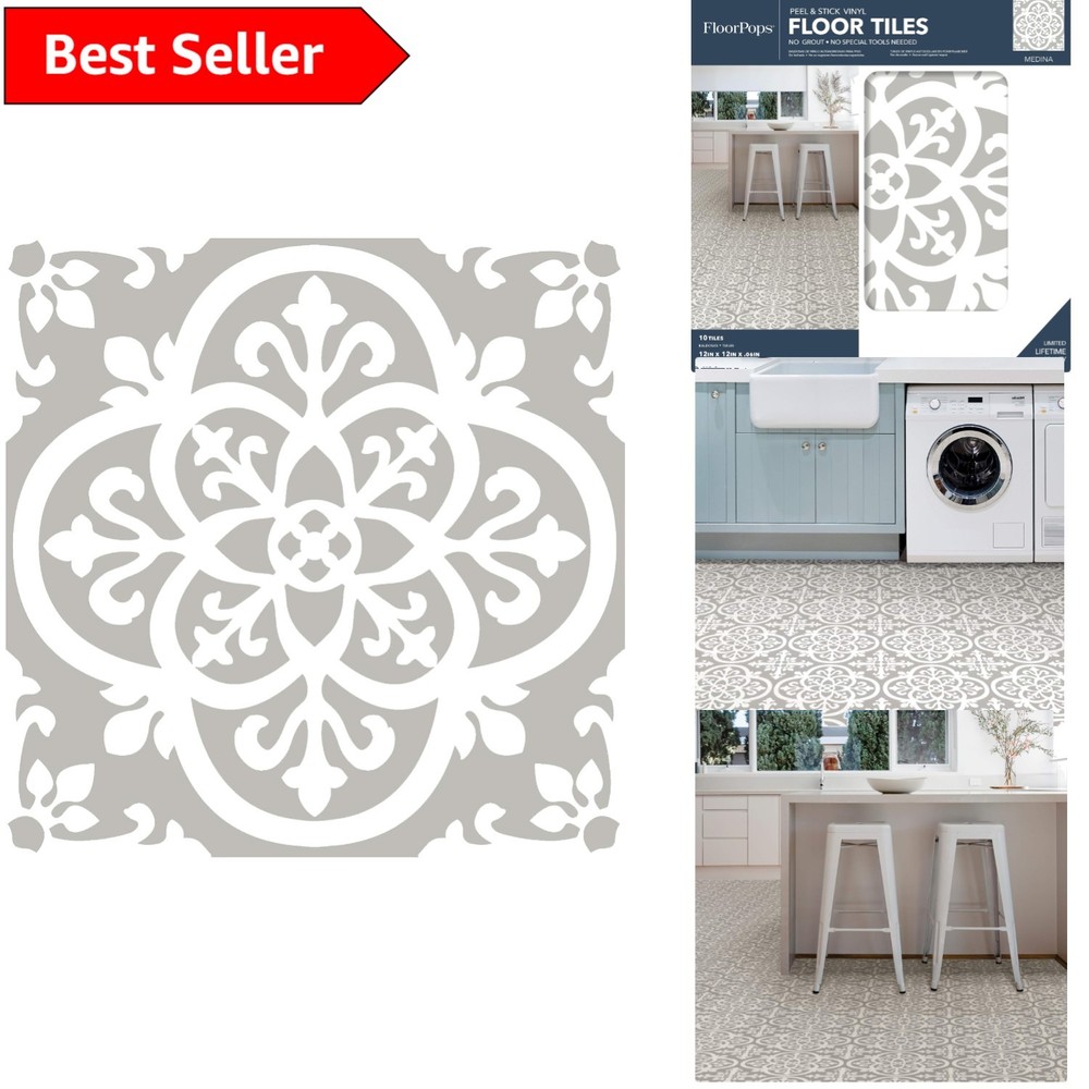 Stylish Medina Gray Peel & Stick Flooring - 10 Durable Geometric Tiles for Home