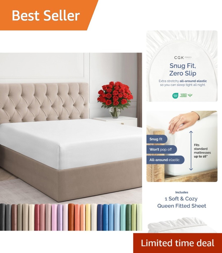 Queen Fitted Bed Sheet - Ultra-Soft Luxury Bedding w/ 8-16 Inch Deep Pockets