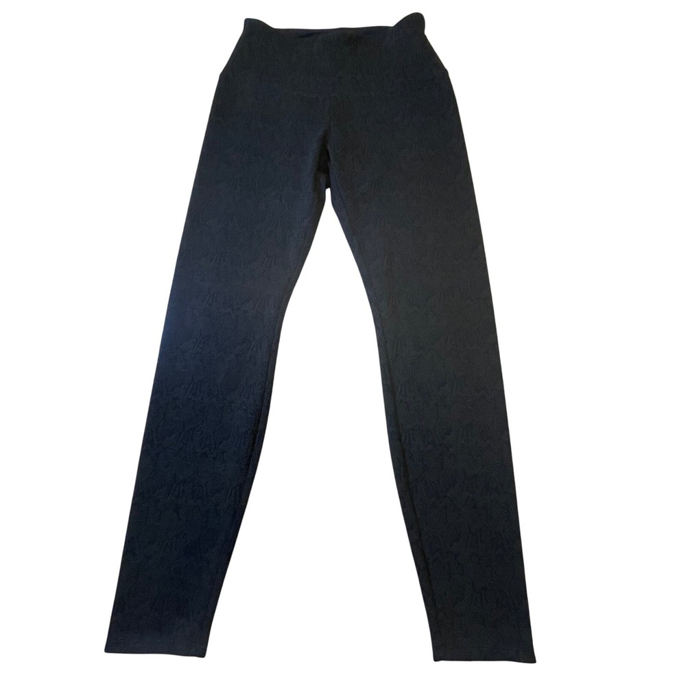 Black Jacquard Tummy Control High Waist Active Leggings for Women - XS