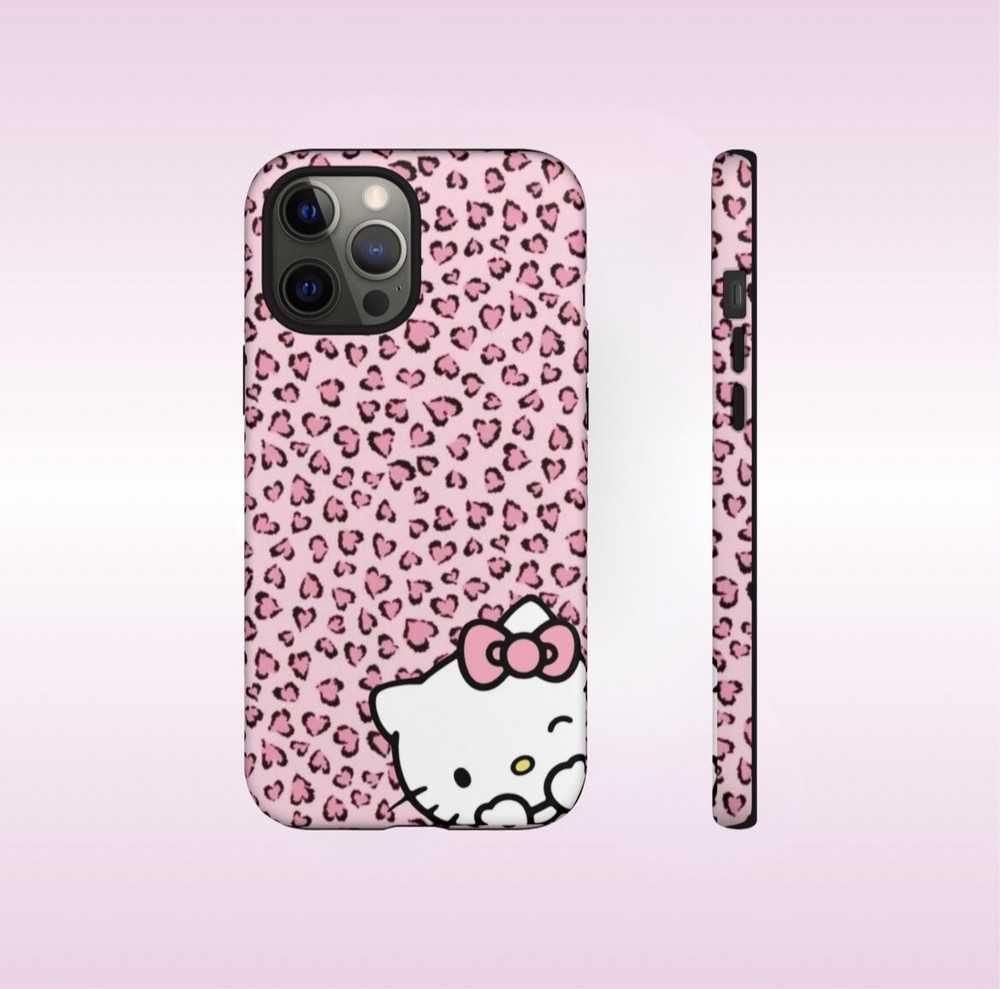 Hello Kitty Phone case with Cheetah Print-Cute for Girls-Protective Cover