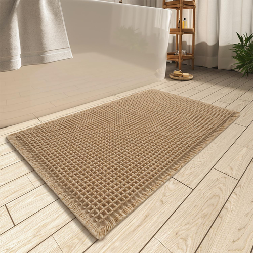 AMOAMI Super Soft Waffle Bath Mat 18x30 Inches Brown Rectangular Non-Slip Shower Rug