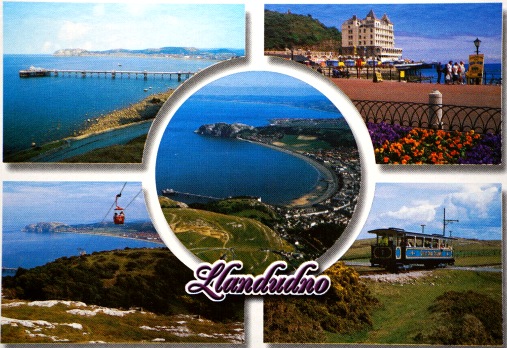 Postcard Llandudno Pier Promenade Bay Cable Car Great Orme Tramway Gwynedd Wales