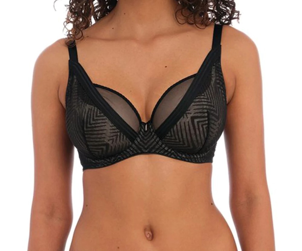 Freya Tailored Bra Black Mesh Size 30F Underwired High Apex Plunge 401121