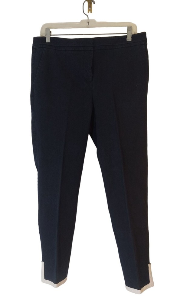 Talbots Pants Womens Size 10 Blue White Bottom Splits Stretch Pocket Slits