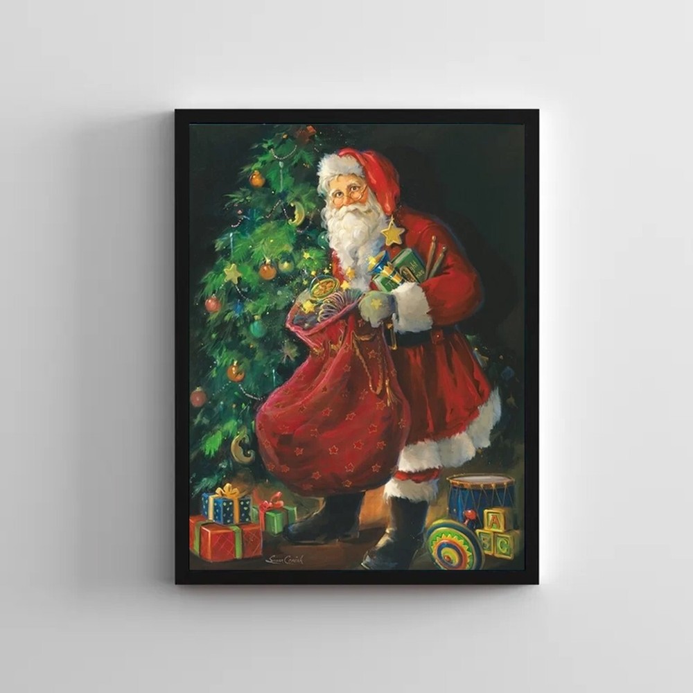 Santa Poster and Gift Bag Set. Vintage Santa Claus Christmas Art Print- No Frame