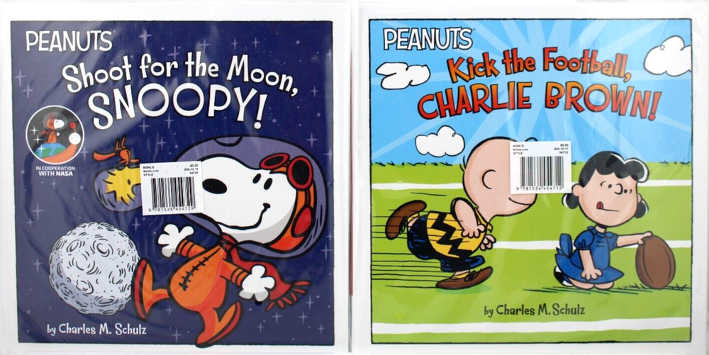 LOT OF 2 PEANUTS SHOOT FOR THE MOON SNOOPY & KICK THE FOOTBALL CHARLIE BROWN HC
