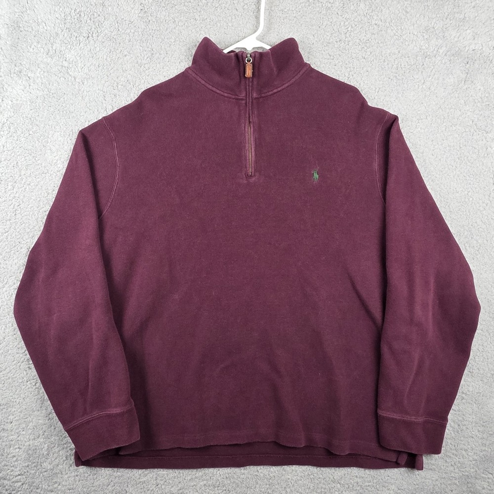Polo Ralph Lauren Sweater Mens 2XL Burgundy Quarter Zip Green Pony Pullover