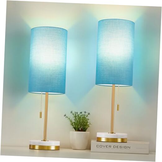 Minimalist Table Lamp Set of 2, Nightstand Lamp for Bedroom Living Gold, Blue