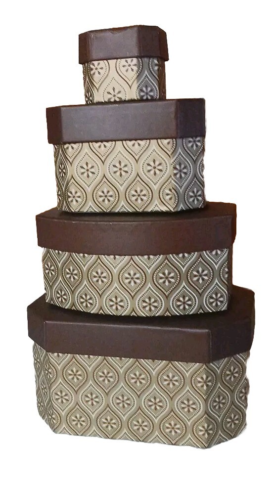 4 Piece Set of Decorative Gold And Brown Gift Boxes