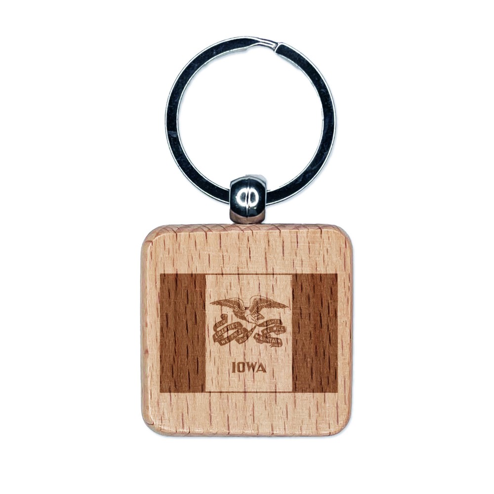 Iowa State Flag Wooden Square Keychain with Laser Engraving