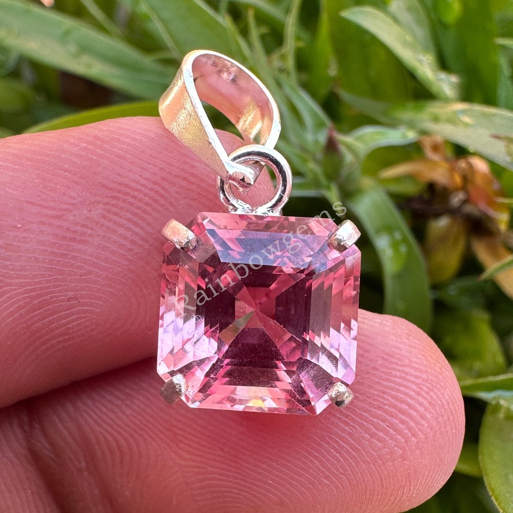 13CT Natural Padparadscha Sapphire Asscher Cut 925 Silver Pendant