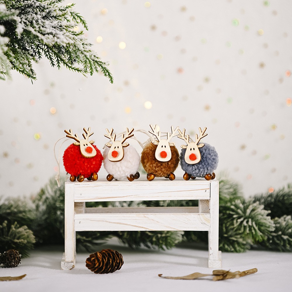 4pcs New Christmas Felt Deer Ornaments Red White Brown Diy Elk Pendant Hanging