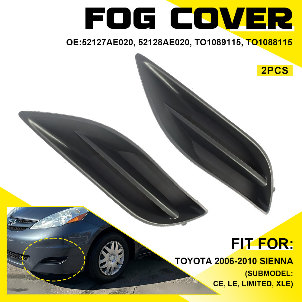 2pcs Front Lower Outer Fog Light Cover Set Black For Toyota Sienna 2006-2010