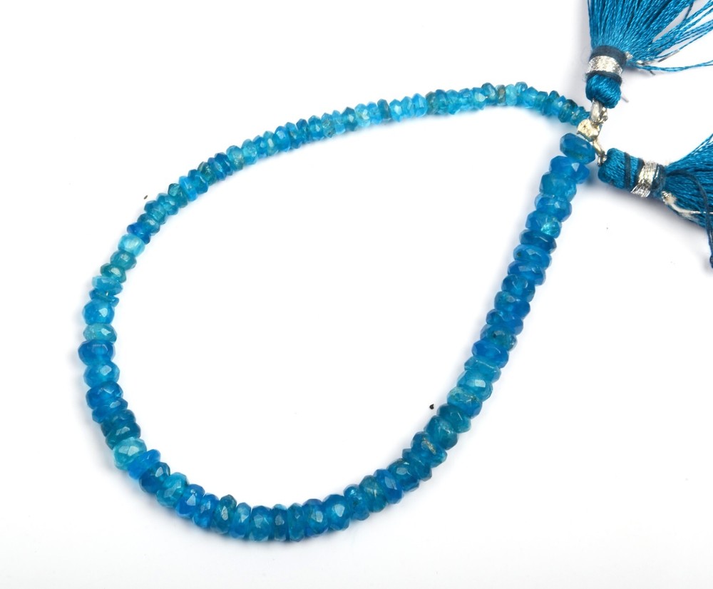 Natural Neon Apatite Beads 8 Inch Strand 3-5 MM Beads Faceted Rondelle Beads