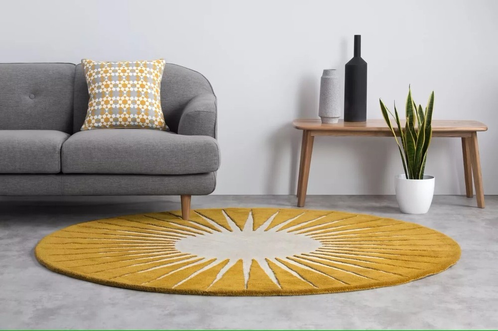 Vasarely Mustard Wool Hand Tufted Soft Area Rug Carpet
