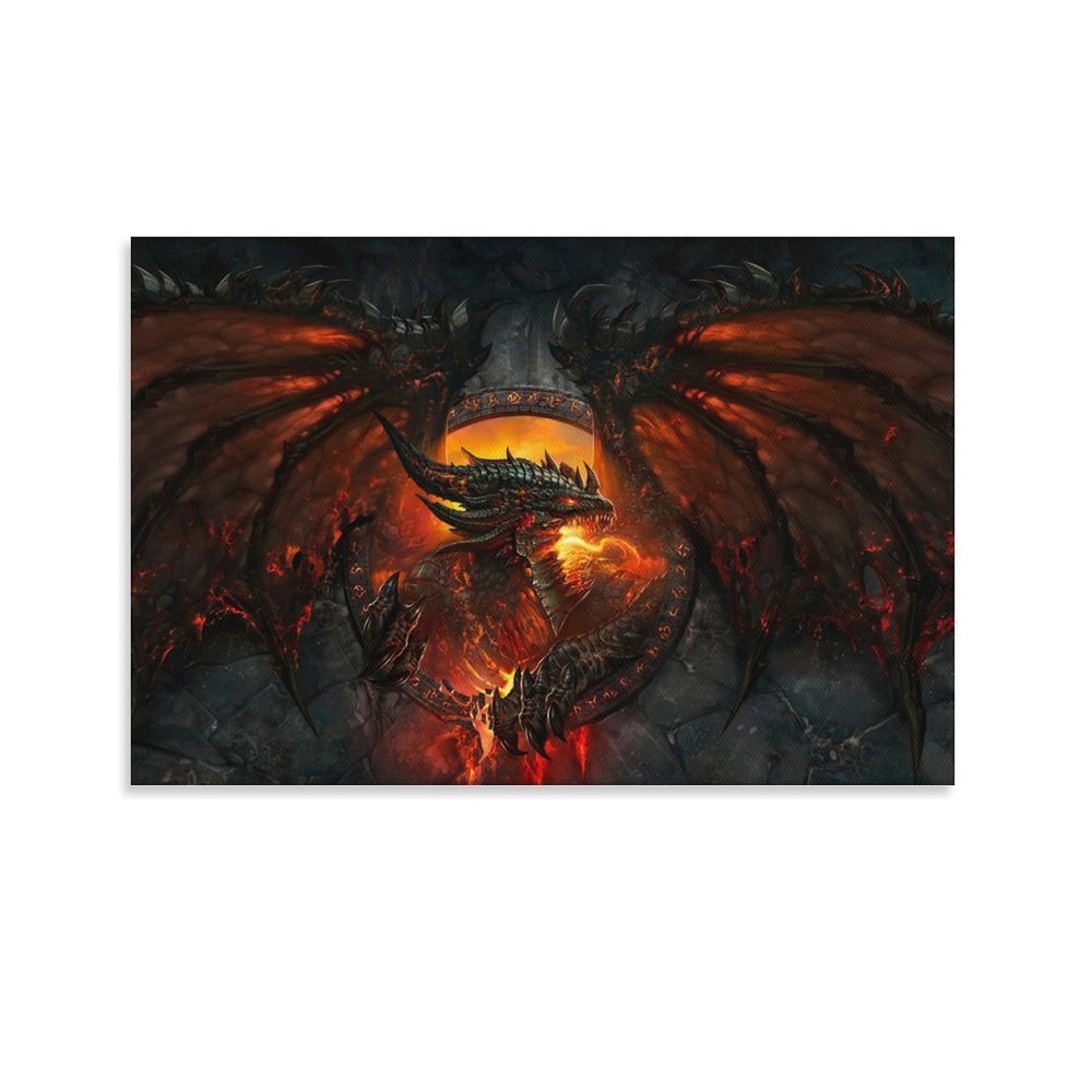 Fantasy world game red dragons fire warcraft Canvas Painting Wall Art Home Dec