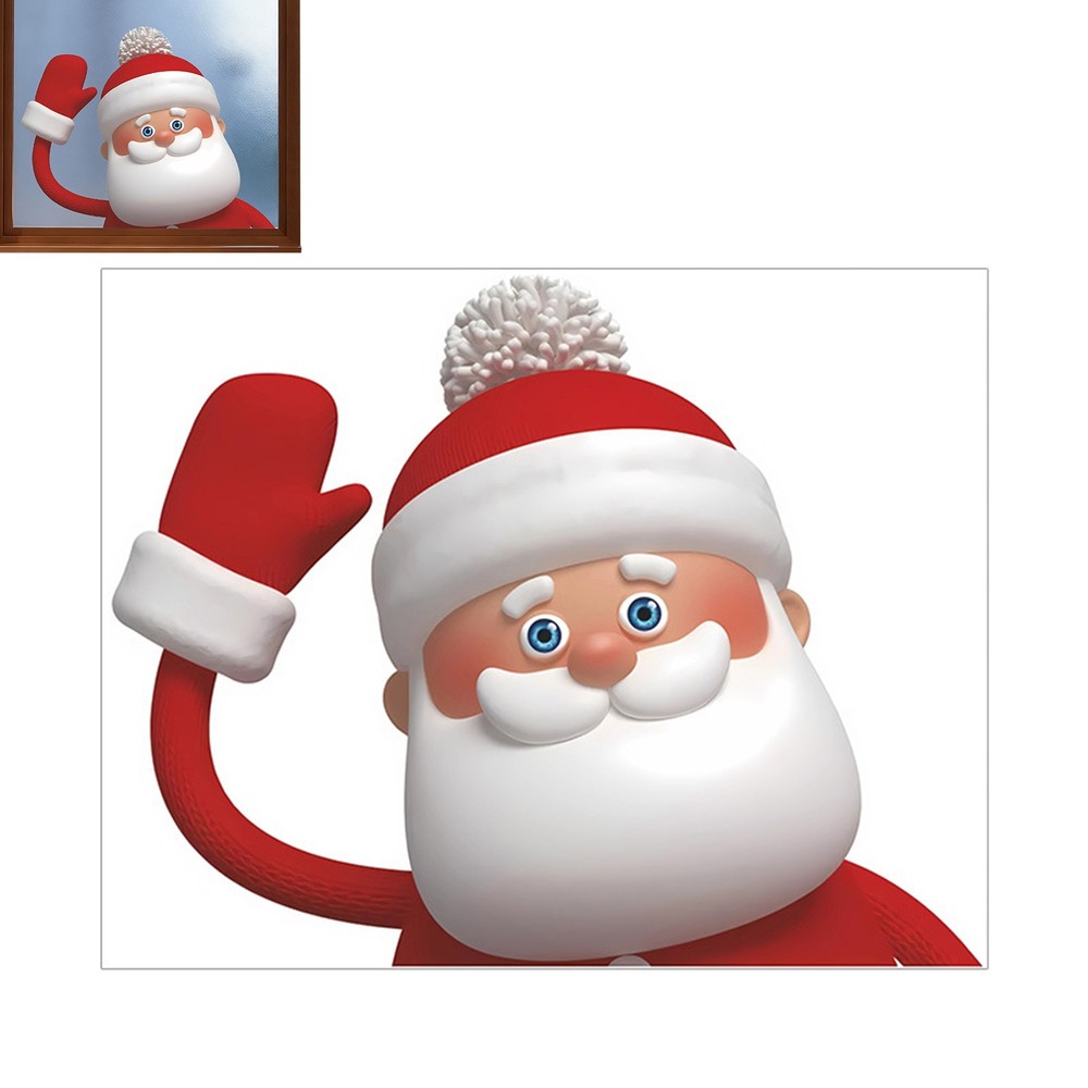 Christmas Window Clings Large Waving Santa 3D Effect Door Clings Large