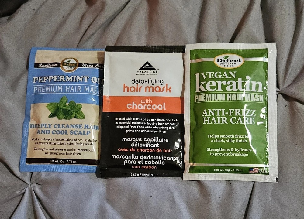 Difeel Hair Mask Bundle with Vegan Keratin Peppermint Oil 1.75oz Detox Treatment