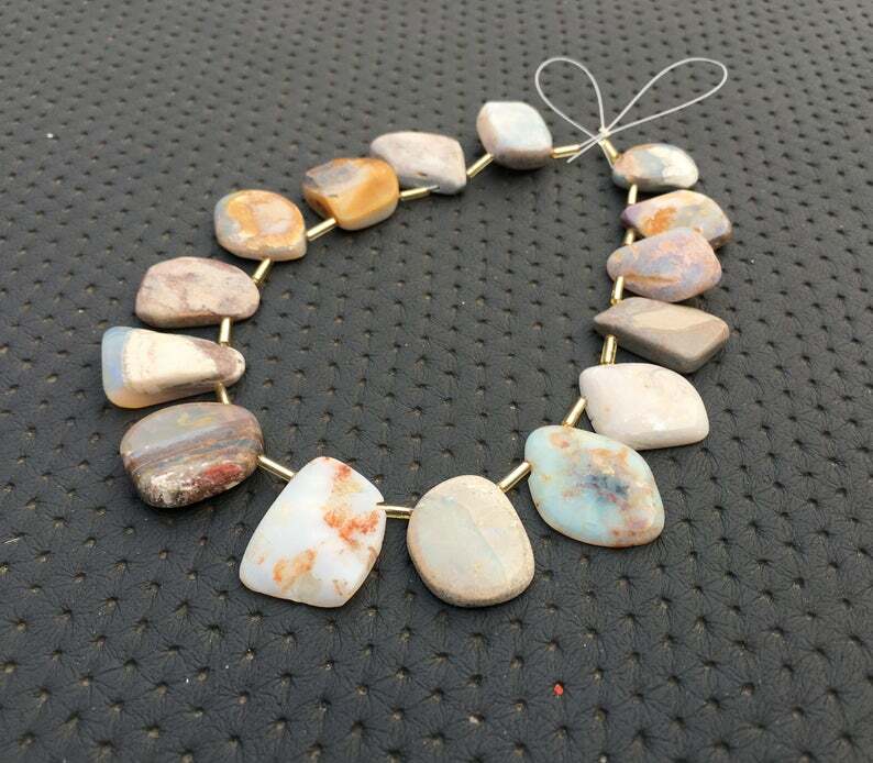 15-Piece Hand-Cut Polished Natural Australian Opal Rough Strand