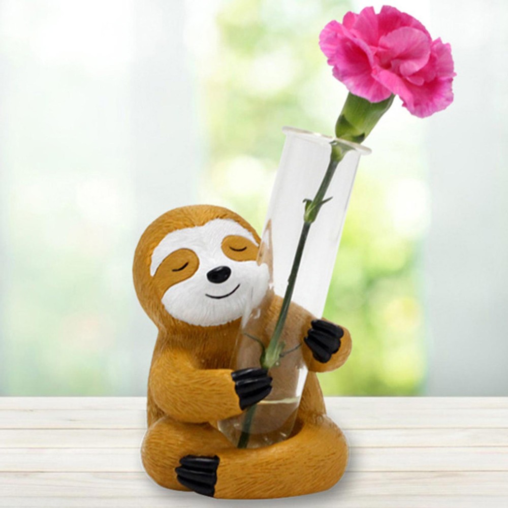 Single Test Tube Flower Vase Sloth Holding Test Tube Vase for Plants Flowers