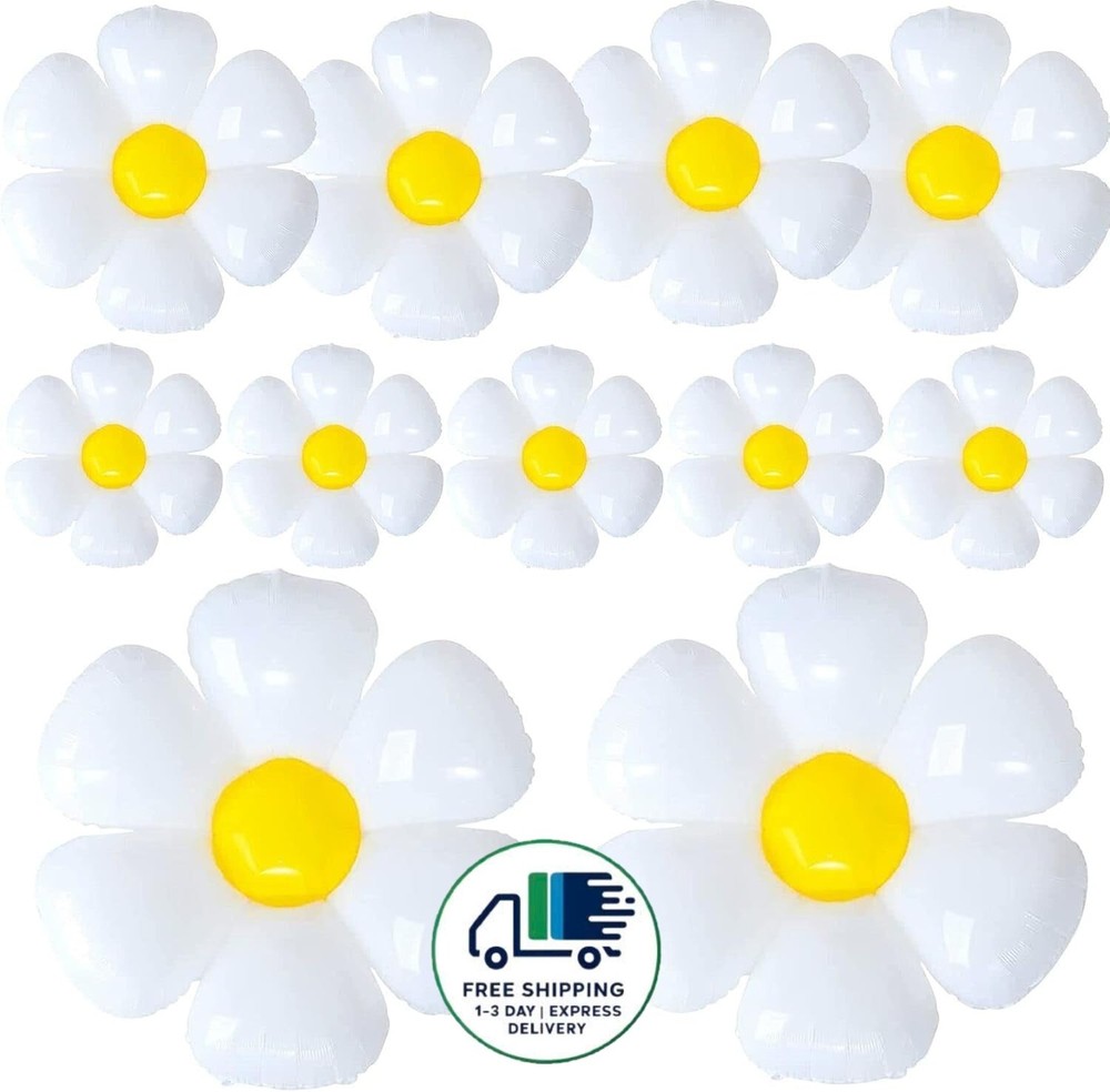 Gigantes globos de aluminio Mylar con margaritas blancas - 11 unidades
