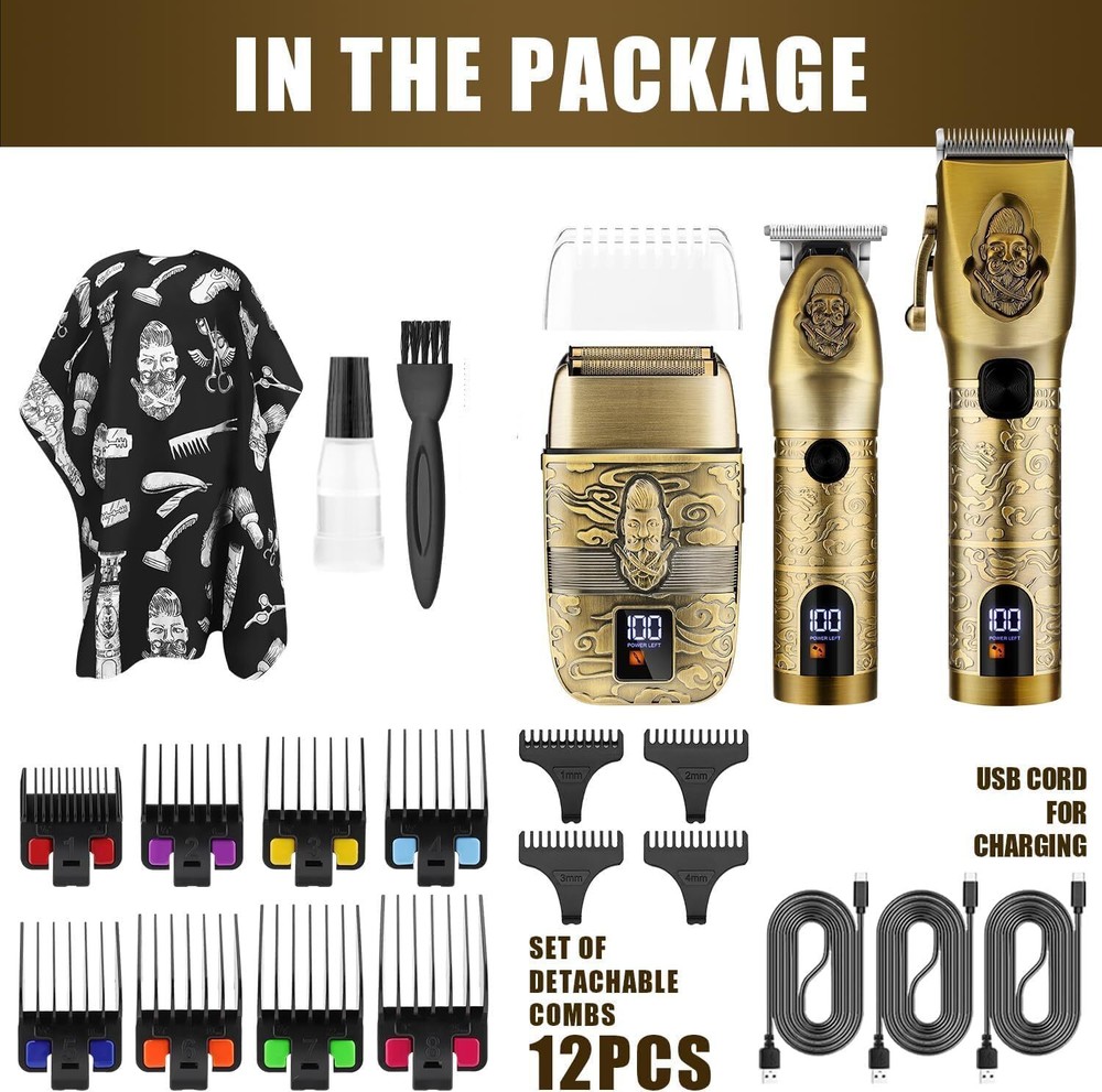 Rechargeable Hair Beard Trimmer with Nose Eyebrow Mustache and Neck Clipper Attachment