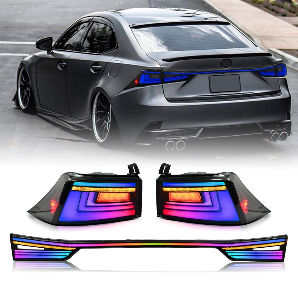 Smoke Lens RGB LED Tail Lights w/Center Light for 2014-2020 Lexus IS Models