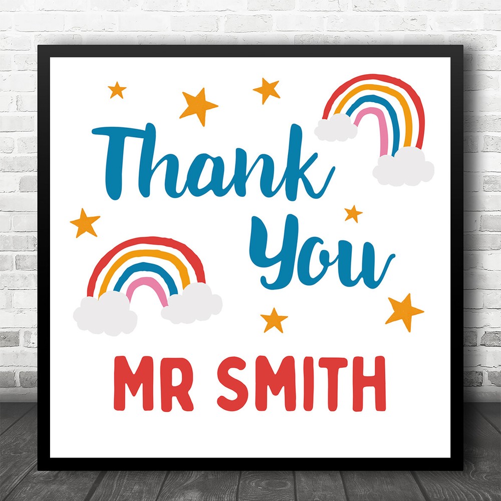 Thank You Teacher Rainbows Square Personalised Gift Art Print