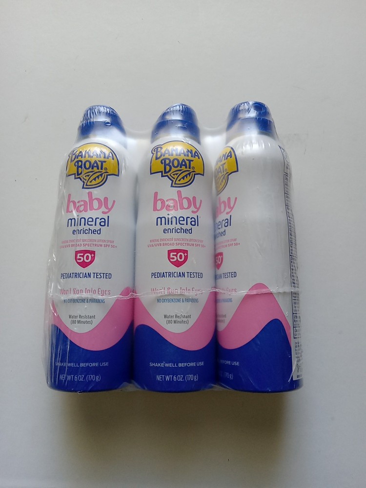 Banana Boat Baby Mineral Sunscreen Spray SPF 50+ 6oz 3-Pack Exp 06/24