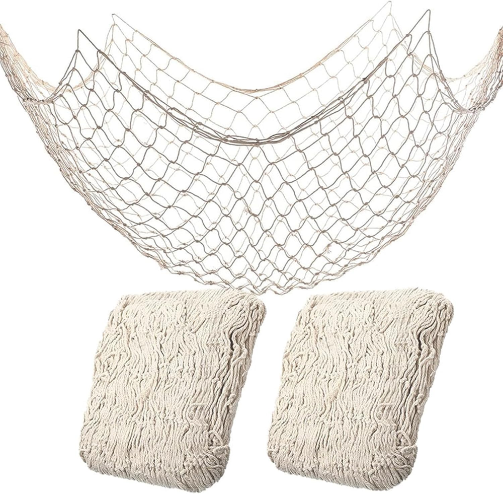 Hawaiian Party Fishing Net Decor 2 Pack, Natural Cotton Fish Net for Beach Theme
