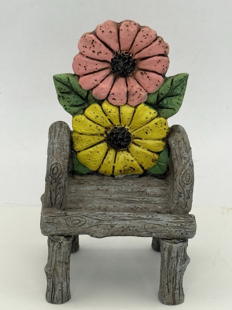 Miniature Fairy Garden Resin Flower Wood Chair Decor