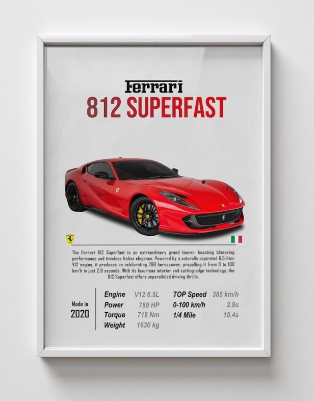 Ferrari 812 Superfast Poster, Ferrari Poster, Car Poster, Car Posters