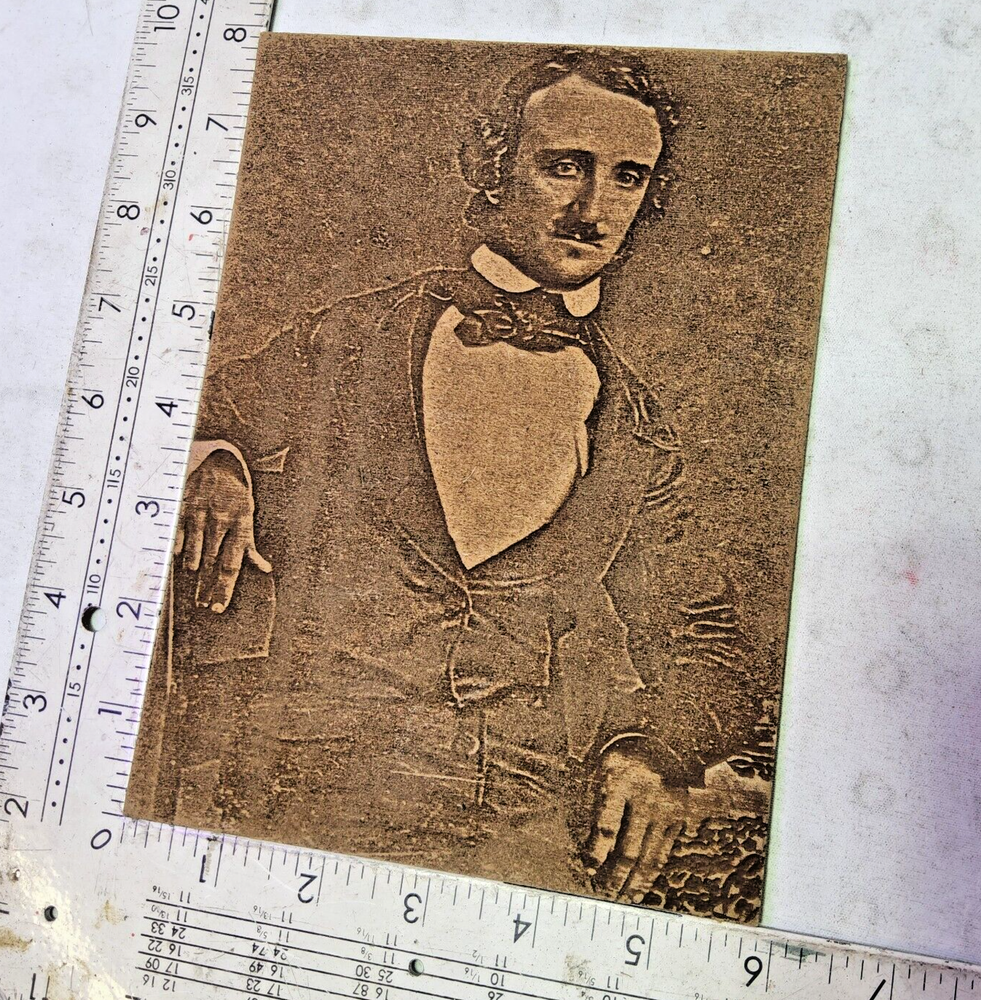 Laser engraved Edgar Allen Poe textured 3d portrait mdf board 6x8 writer raven