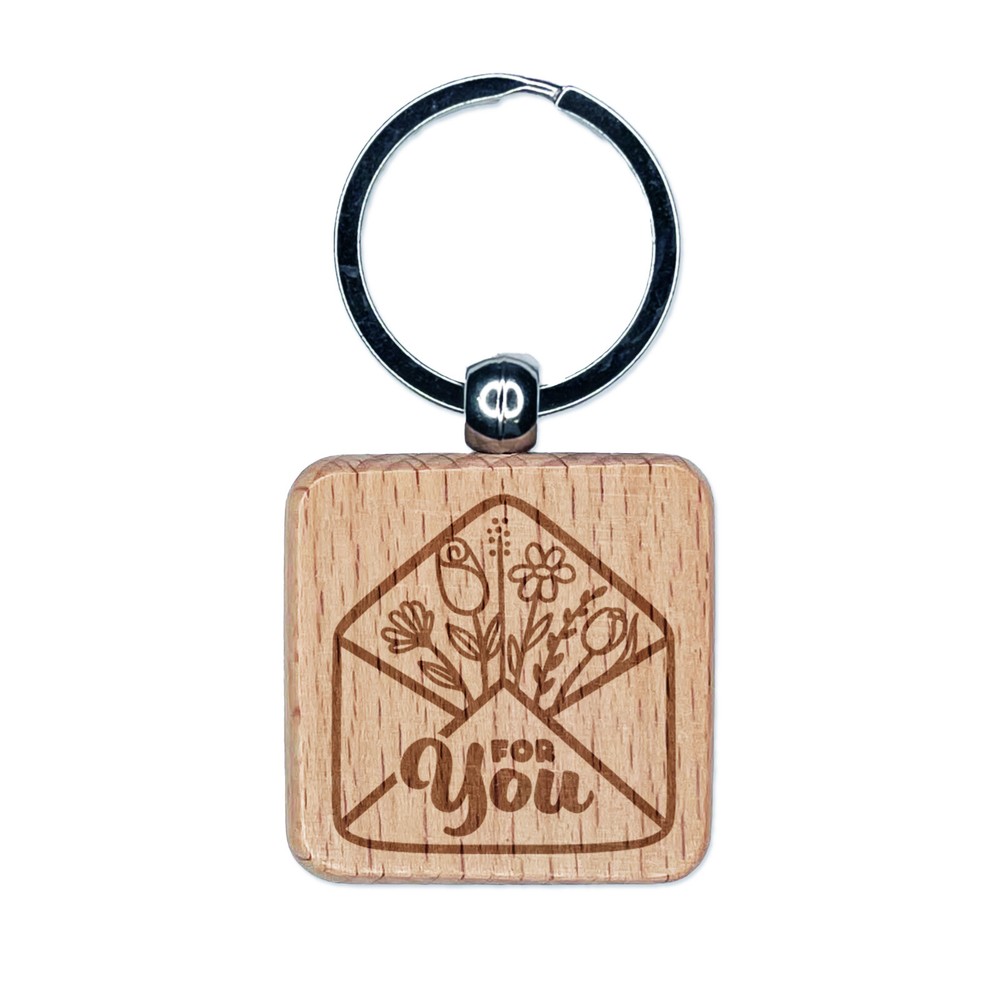 Floral Engraved Wood Keychain Gift Tag for Mail or Keepsakes  