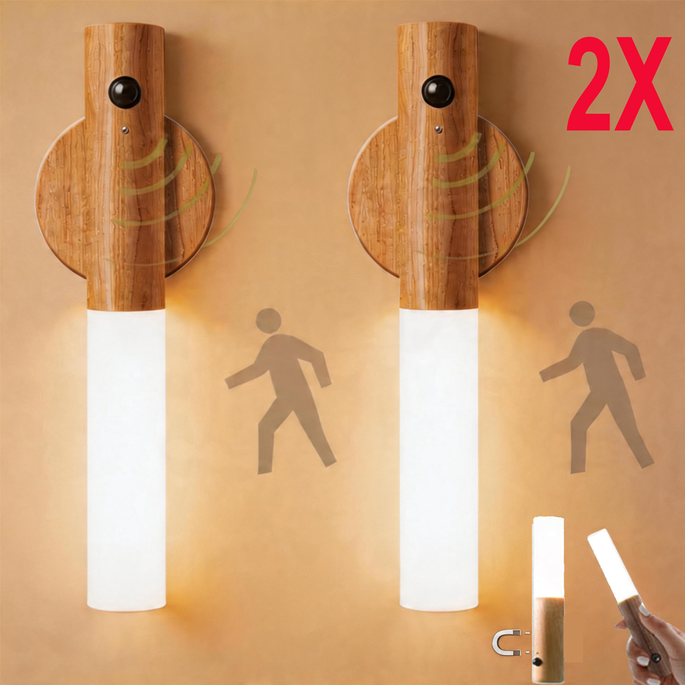 2XMotion Sensor LED Night Light Magnetic Wall Lamp USB Rechargeable Stick-On LED