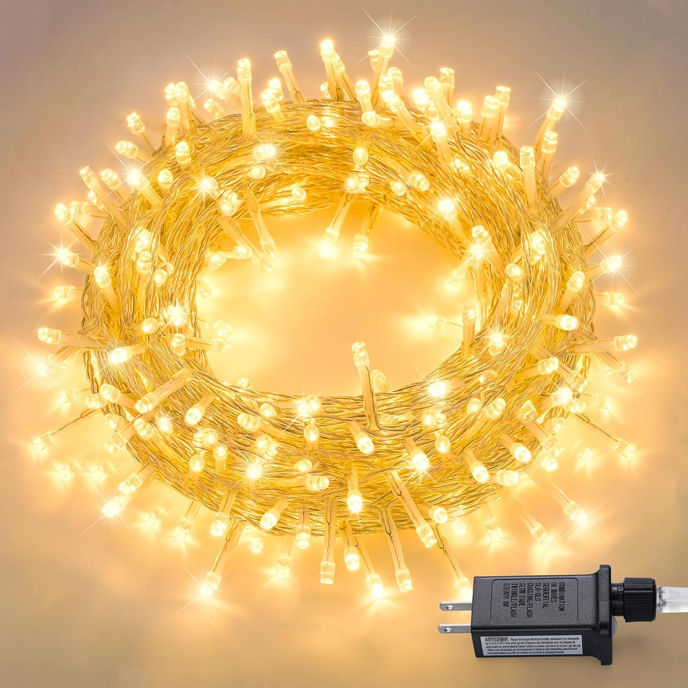 JMEXSUSS 150 LED Warm White String Lights Indoor Plug in - Connectable 59 Ft War