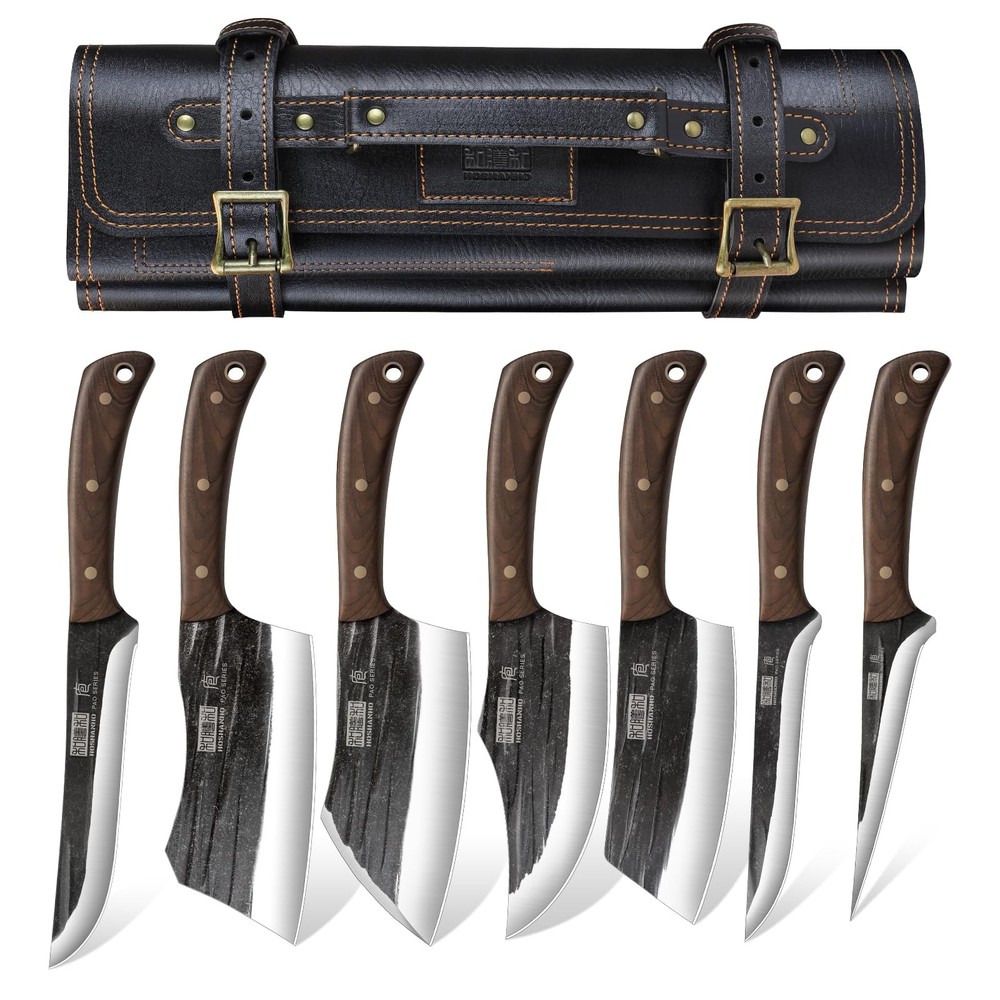 HOSHANHO Hand Forged Butcher Chef Knife Set with Roll Bag