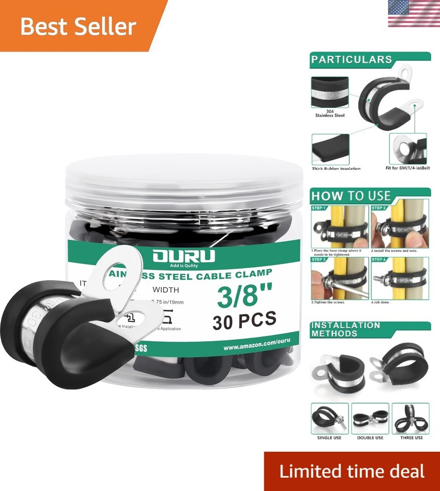 30pcs 3/8 Inch Stainless Steel Insulated Cable Clamps - Durable & Secure Setup