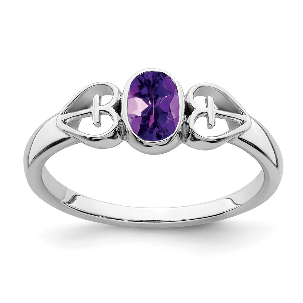 925 Sterling Silver Rhodium-plated Amethyst Ring Size 7