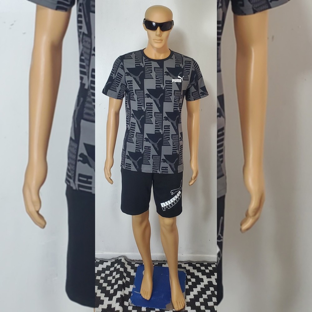 PUMA Power All Over Print T-Shirt for Men Regular Fit Short Sleeve 2022 Size S Black