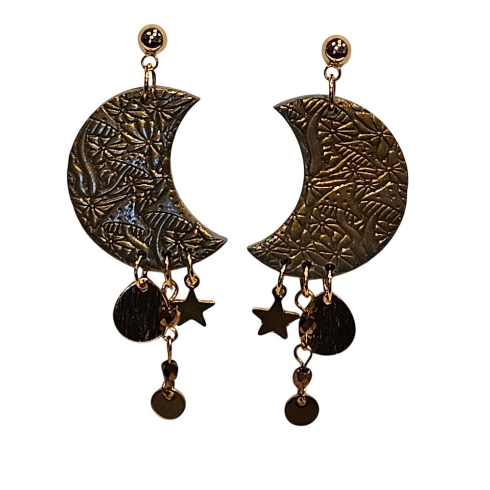 Moon & Mushroom Boho Witchy Polymer Clay Dangle Earrings Cottagecore Charm