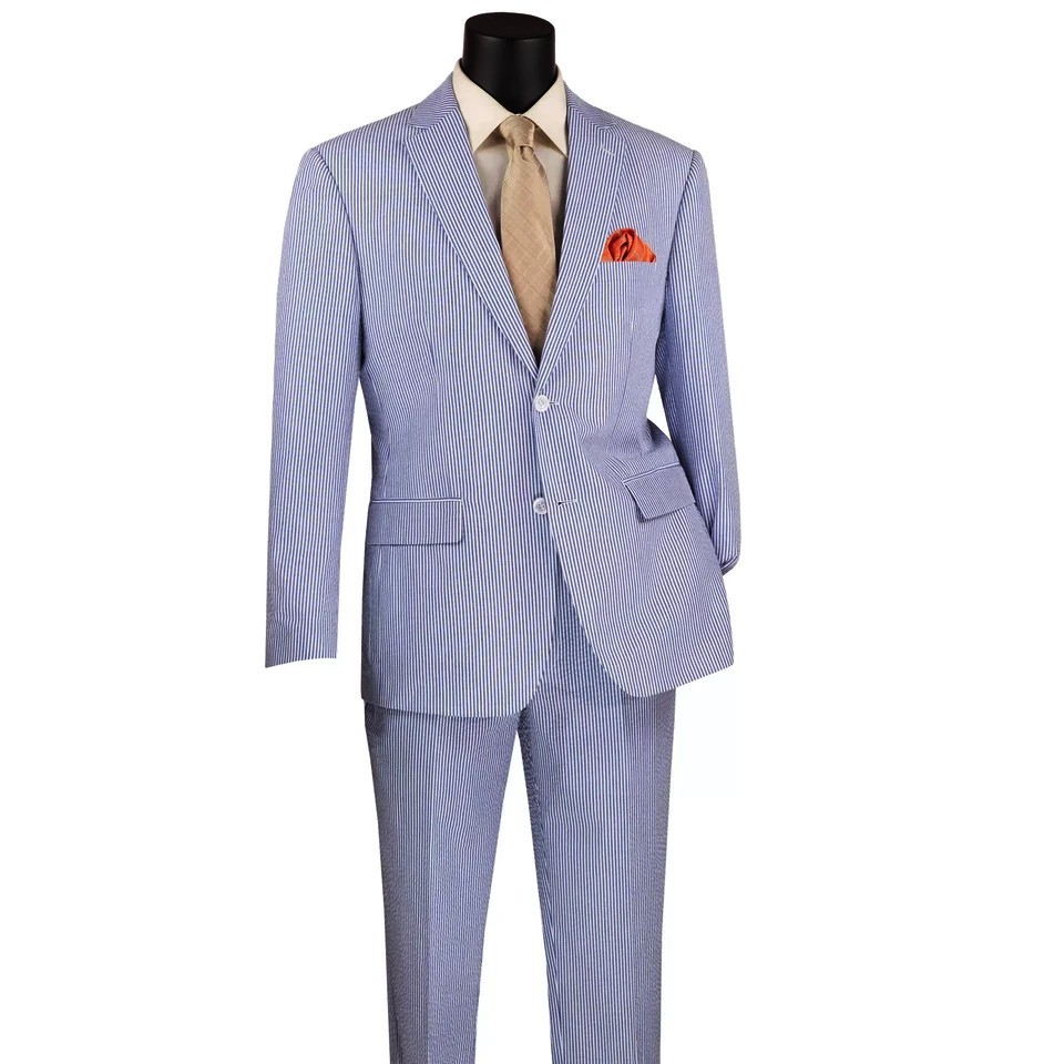 Big & Tall Navy Striped Seersucker 2-Button Modern Fit Cotton Suit New With Tags