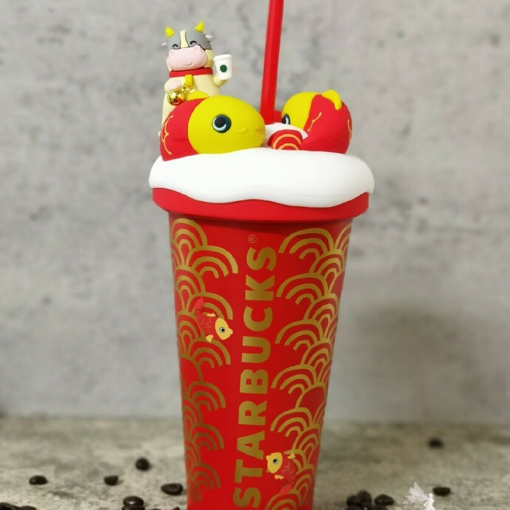 2021 Starbucks Ox Year 19oz Red Koi Stainless Steel Tumbler Lucky Gift-image