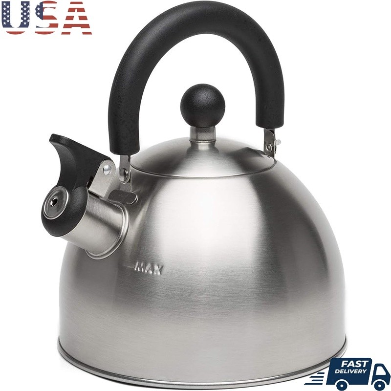 Stainless Steel Kettle Whistling Spout Easy Clean Folding Handle Large Capacity