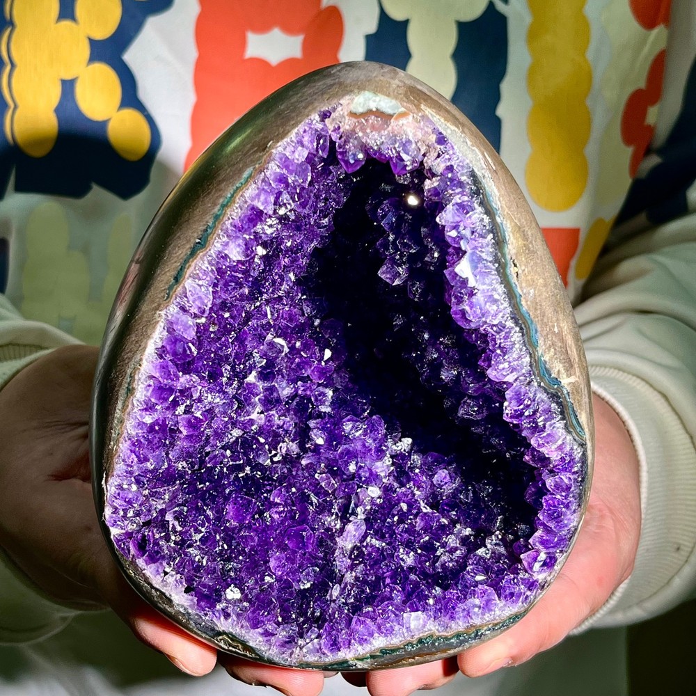 7.06LB Natural Amethyst geode quartz cluster crystal Egg specimen Healing